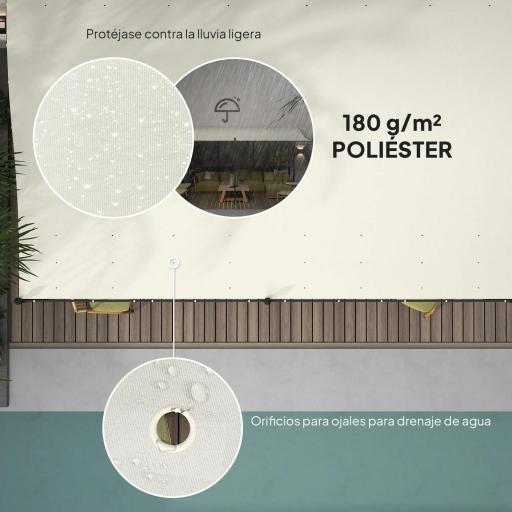 Pérgola de Pared 3x6 m con Techo Inclinado Orificios de Drenaje y Estructura Metálica Blanco Crema [4]