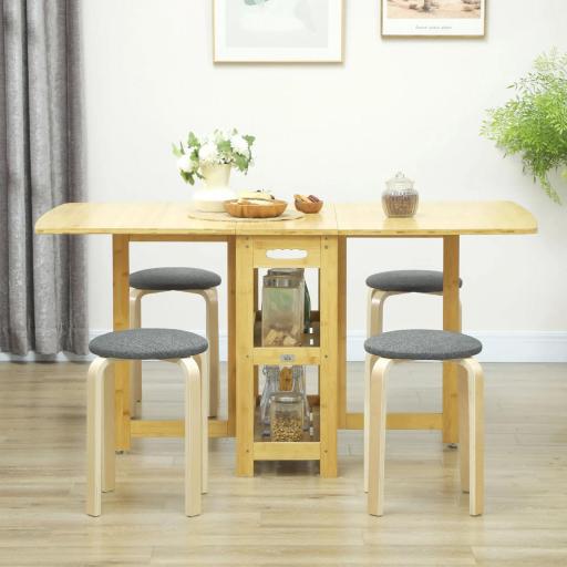 Juego de 4 Taburetes Redondos de Madera Apilables con Asiento Acolchado para Cocina Comedor Dormitorio Gris