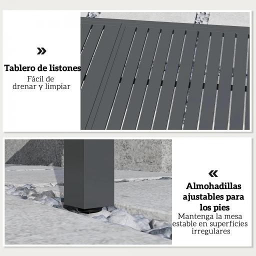 Mesa de Jardín Extensible 150/225x85x75 cm Mesa de Comedor de Aluminio con Tablero de Listones para 6-8 Personas Gris [7]