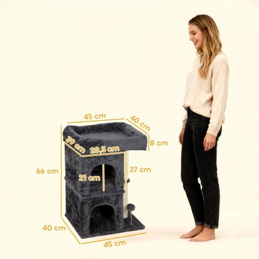 Árbol Rascador para Gatos Árbol para Gatos 66 cm con Cama 2 Cuevas Poste de Sisal Bola para Jugar Gris Oscuro [1]