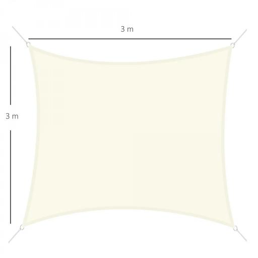 Toldo Vela de Sombra Cuadrado 3x3 m Toldo de Terraza de Poliéster con Anillo de Acero Inoxidable y Cuerdas Crema [0]