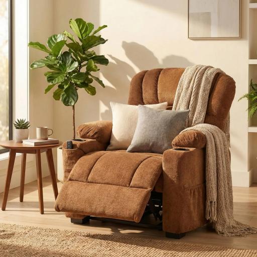 Sillón Relax Reclinable Eléctrico Silencioso con Función Memoria Reposapiés Mando a Distancia Bolsillo Lateral Marrón [5]