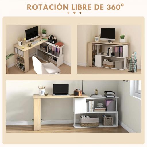 Escritorio en L con Estantería Mesa de Escritorio con Estantes para Oficina Estudio 120x110x74,5 cm Natural y Blanco [5]