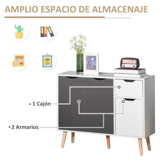 Aparador para Salón con 3 Puertas y Cajón Mueble Auxiliar para Salón Cocina Dormitorio 90x30x72 cm Blanco y Gris [2]