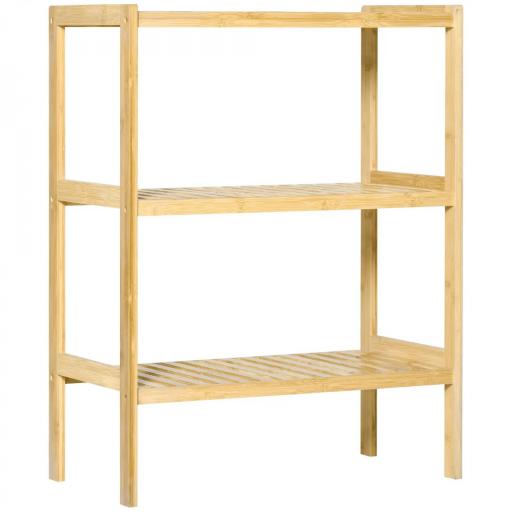 Estantería de Bambú de 3 Niveles Estantería de Pie Moderno Estante de Almacenamiento para Baño Cocina Salón Dormitorio Antivuelco 62x33x80 cm Natural [7]