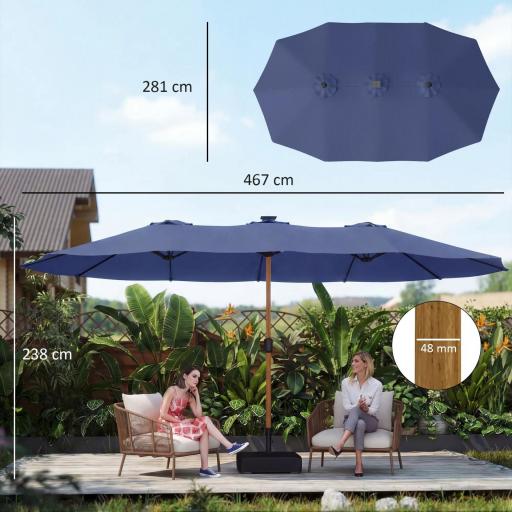 Sombrilla Doble de Jardín 4,7x2,8 m con Base Incluida Manivela Sacos de Arena Protección UV Impermeable Azul Oscuro [15]
