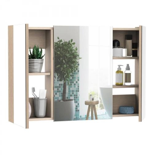 Armario de Baño con Espejo 3 Puertas y Estantes Ajustables para Aseo Estilo Moderno 90x60x13,5 cm Roble [9]
