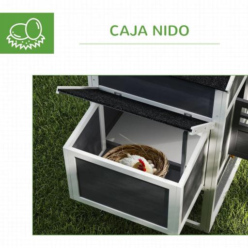 Gallinero de Madera Grande para 3-6 Gallinas con Techo Asfáltico Nido y Bandeja Extraíble 297,5x68x118 cm Blanco y Gris [2]