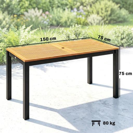 Mesa de Comedor de Jardín de Madera para 6 Personas con Superficie de Listones Orificio 150x75x75 cm Natural [4]