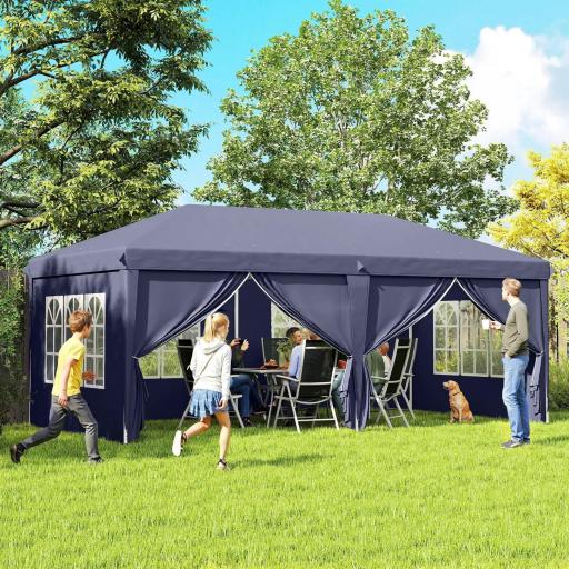 Carpa Plegable 6x3x2,7 m con 4 Paneles 4 Ventanas 2 Puertas 1 Bolsa Anti-UV y 12 Orificios de Drenaje Azul
