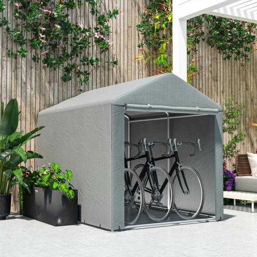 Carpa de Jardín para Bicicletas 1,6x2,2x1,7 m con 2 Habitaciones Puerta con Cremallera Impermeable Anti-UV Gris Claro [6]