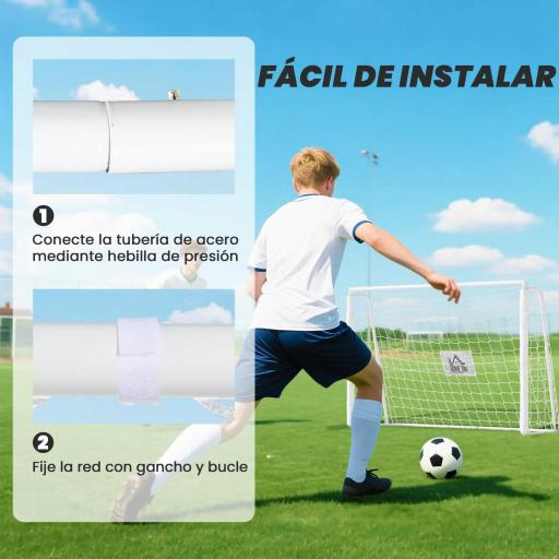 Portería de Fútbol con Soporte de Metal y Red para Entrenamiento de Fútbol en Jardín Aire Libre 186x62x123 cm Blanco [5]