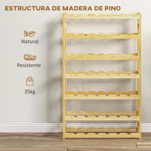 Botellero de Madera para 42 Botellas Botellero para Vino de 7 Niveles 63x25x102 cm Natural [5]