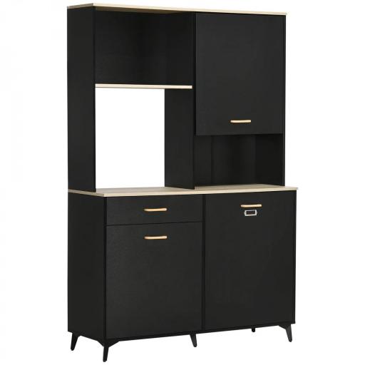 Alacena de Cocina con Cajón Armarios y Estantes Mueble Auxiliar para Microondas Estilo Moderno 119x41x180cm Negro [8]