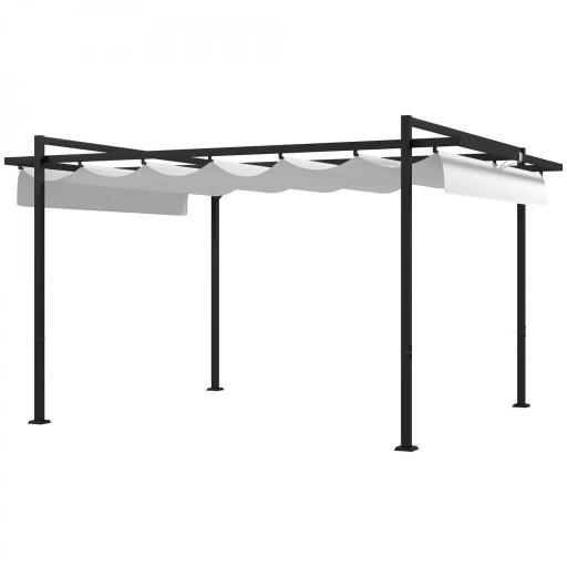 Cenador de Jardín 3x4 m con Techo Retráctil de Poliéster y 12 Orificios de Drenaje Pérgola para Terraza Blanco y Gris [9]