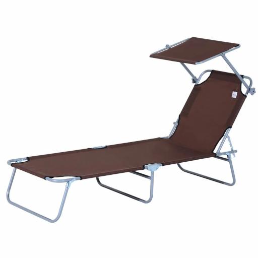 Tumbona de jardín Plegable con Toldo y Respaldo Reclinable para Jardín Terraza Acampada 187x58x36cm Marrón [9]