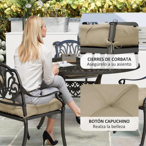 Conjunto de Cojines para Sillas de Comedor y Jardín Impermeable y Anti-UV con 2 Cordones de Fijación 48x48x10 cm Caqui [7]