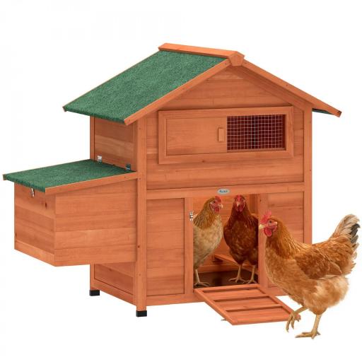 Gallinero para Exterior de Madera 113,5x67,5x95,5 cm Gallinero con Nido Bandeja Extraíble Techo Impermeable Perchas [1]