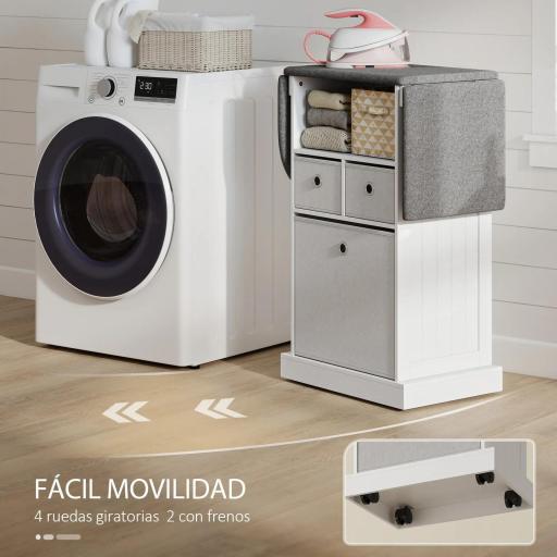 Mueble de Plancha con Ruedas Tabla de Planchar Plegable 3 Cajones de Tela 121x37x89,5 cm Blanco [1]