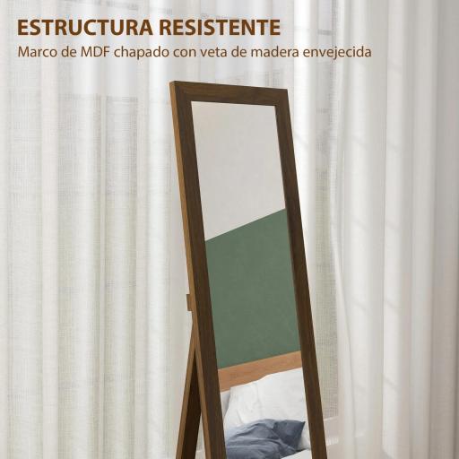 Espejo de Cuerpo Entero 157x37 cm con Marco de MDF Espejo de Pie Inclinado o Colgante Madera Nogal [6]
