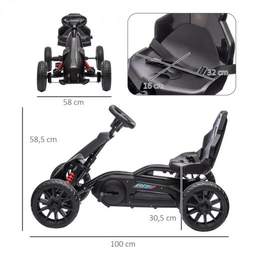 Kart a Pedales para Niños 3-8 Años con Asiento Regulable en 4 Posiciones y Ruedas de EVA 100x58x58,5 cm Negro [1]