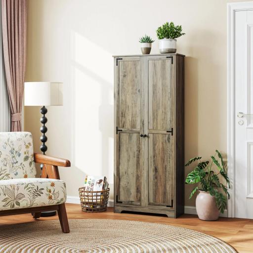 Alacena de Cocina con 2 Puertas y Estantes Ajustables para Comedor Salón 78x31,5x182 cm Marrón Grisáceo [7]