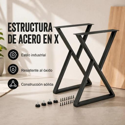 Juego de 2 Patas de Mesa de Acero en Forma de X para Muebles Industriales con Almohadillas Ajustables y Tornillos Negro [5]