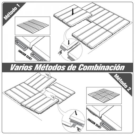 Set de 9 Baldosas Cuadradas de 30x30 cm con Área de 0,81 m² Losetas Sistema de Clic para Balcón Terraza Jardín Negro [4]