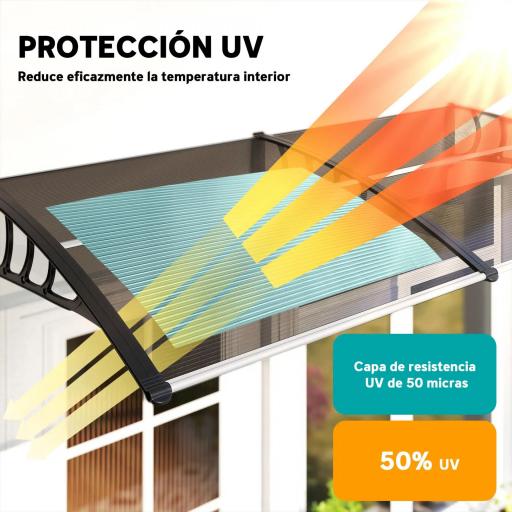 Marquesinas Exterior para Puertas y Ventanas 200x96 cm con Soporte de Aleación de Aluminio PP Policarbonato Marrón [2]