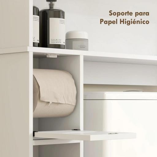 Estantería sobre Inodoro con Estante Ajustable 2 Puertas Soporte para Papel Higiénico y Estantes Abiertos para Baño Blanco [3]