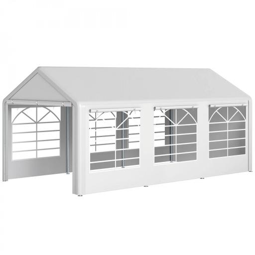 Carpa para Fiestas 6x3 m Cenador Pabellón de Jardín con 4 Paneles Laterales 2 Puertas Enrollables y 6 Ventanas Protección UV para Exterior Eventos Bodas Blanco [9]