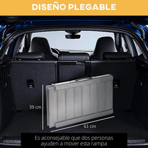 Rampa para Sillas de Ruedas Plegable 61 cm Carga 270 kg Rampa Portátil de Aluminio con Bordes de Seguridad Plata [5]