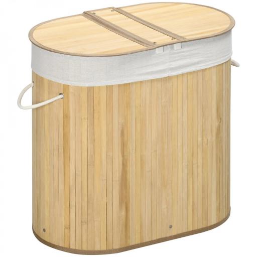 Cesto para Ropa Sucia de Bambú 100L 2 Compartimentos Bolsa Interior Extraíble y Lavable 62,5x37x60,5 cm Natural [9]