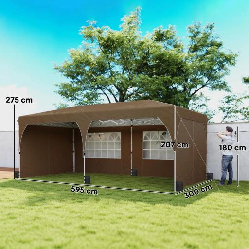 Carpa Plegable 6x3 m con Tiras Reflectantes UPF 50+ Fácil Montaje Sistema Central de Bloqueo Impermeable Beige [1]