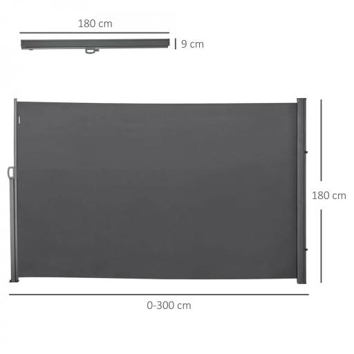 Toldo Lateral Retráctil 300x180 cm Pantalla Enrollable Mampara de Privacidad y Protección Solar para Balcón Terraza Gris [1]