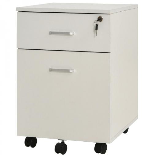 Cajonera de Oficina con Ruedas Mueble Archivador con 2 Cajones para Documentos en Tamaño A4 Cerradura 40x49x58 cm Blanco [6]