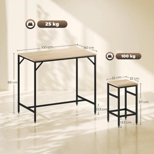 Set de Mesa Bar y 4 Taburetes Muebles Altos con Mesa de 100x60x88 cm y Taburetes de 32x32x57 cm Negro y Roble [1]