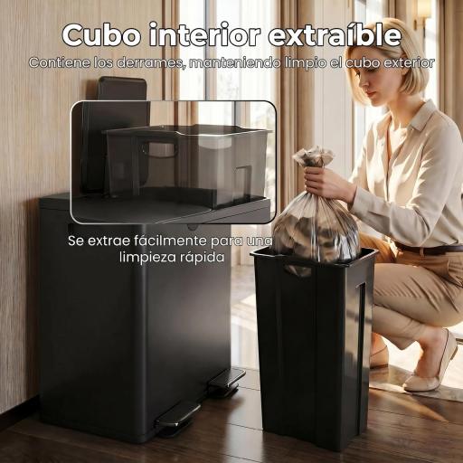 Papelera de Cocina de Acero Inoxidable con 2 Compartimentos 2x20L Pedal Tapas de Cierre Suave y Cubo Extraíble Negro [5]
