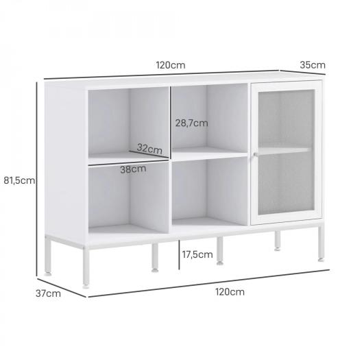 Aparador de Cocina Aparador Blanco con Puerta de Malla 4 Compartimentos Abiertos y Estante Ajustable 120x37x81,5 cm [1]