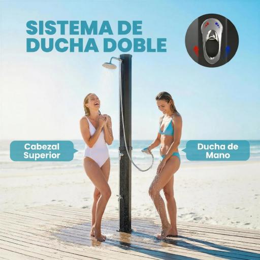 Ducha Solar Jardín 60L con Cabezal Ducha de Mano Grifo para Pies y Temperatura Ajustable Máx. 60 °C para Piscina Negro [5]
