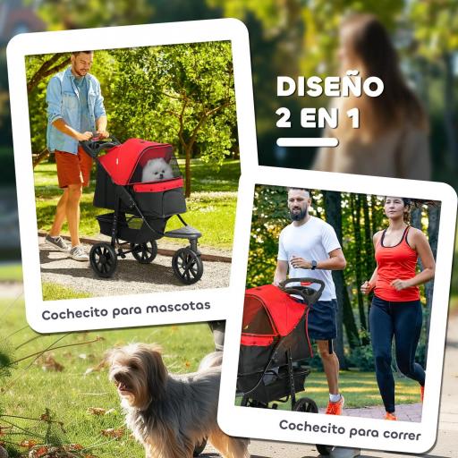 Carrito para Perros con 3 Ruedas Ventanas de Malla Cesta de Almacenaje y Correas de Seguridad 109,5x57,5x106,5 cm Rojo [5]