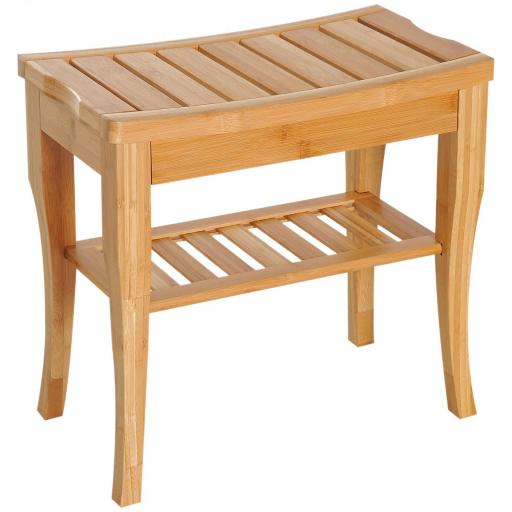 Taburete de Baño de Bambú con Estante Banco de Baño Impermeable y Robusta para Salón SPA 47,5x26x44,5 cm Natural [9]