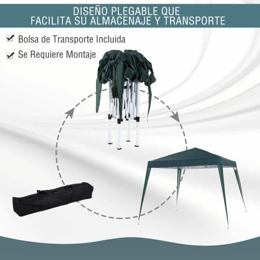 Carpa Plegable 3x3 m, Pop-up, Cenador Pabellón de Jardín, Altura Ajustable con Bolsa de Transporte, Anti-UV, Impermeable, Gazebo para Camping, Fiestas, Exterior, Verde [4]