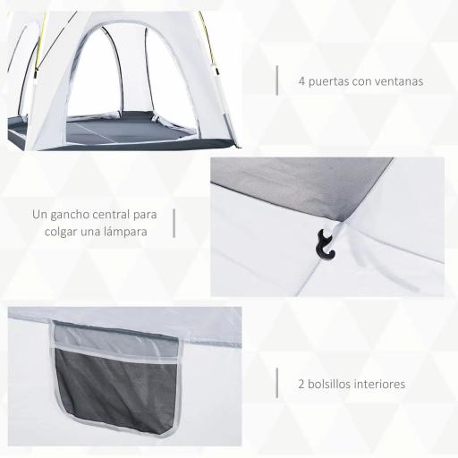 Tienda de Camping Emergente Instantánea con 4 Ventanas 2 Bolsillos y Bolsa de Transporte 240x240x199 cm Gris y Blanco [4]