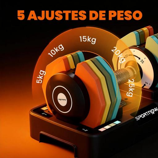 Mancuerna Ajustable 5 en 1 de 5 a 25 kg con Base de Almacenamiento y Mango Antideslizante para Casa Gimnasio Multicolor [3]