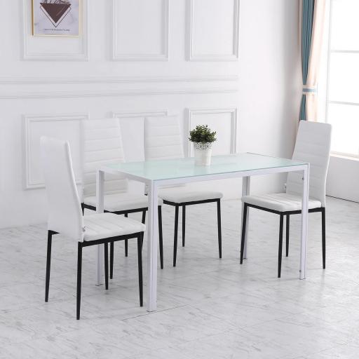 Pack de 4 Sillas de Cocina Modernas Tapizadas en Lino y Patas de Metal para Salón Carga 120 kg 41x50x97 cm Blanco [6]