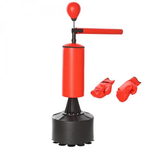 Saco de Boxeo de Pie con Bola de Velocidad y Barra Giratoria de 360° 88x48x155-205 cm Negro y Rojo [9]