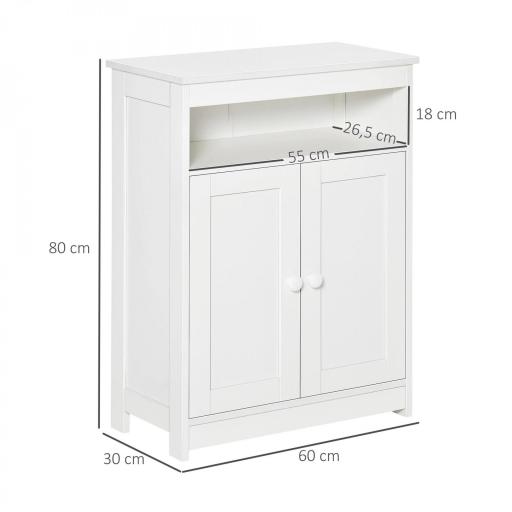 Armario Auxiliar de Baño con 2 Puertas Estante Interior Ajustable y Compartimento Abierto Mueble de Baño para Salón Cocina 60x30x80 cm Blanco [1]
