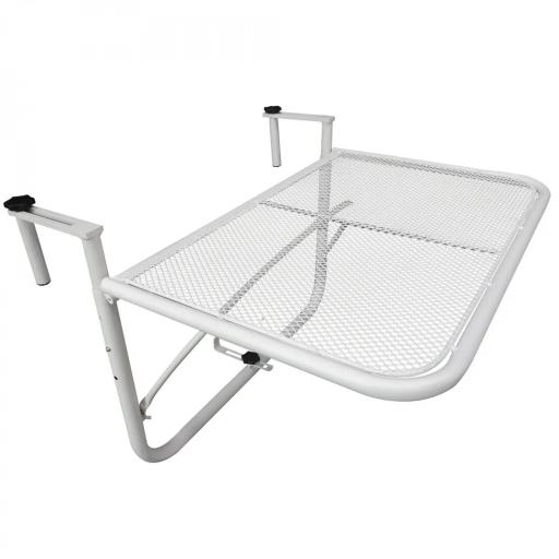 Mesa Colgante de Balcón con Brazo Regulable y Altura Ajustable en 3 Posiciones Marco Metálico 60x56x50 cm Blanco [9]