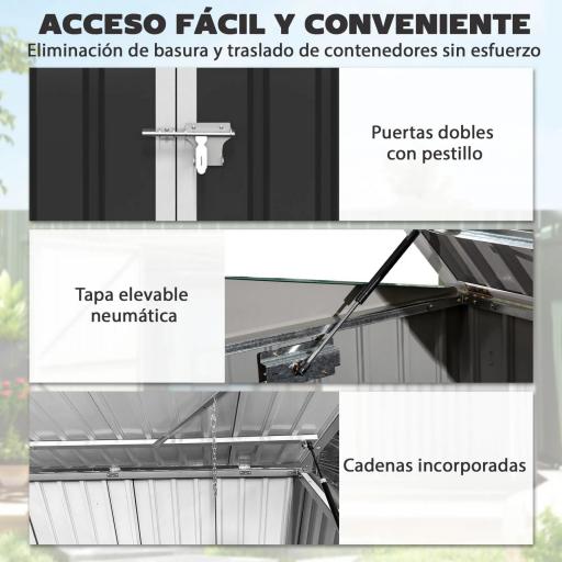 Cobertizo para Contenedor de Basura Doble con Tapa Abatible y Puertas Doble 179,5x108x129,5 cm Gris Oscuro [3]